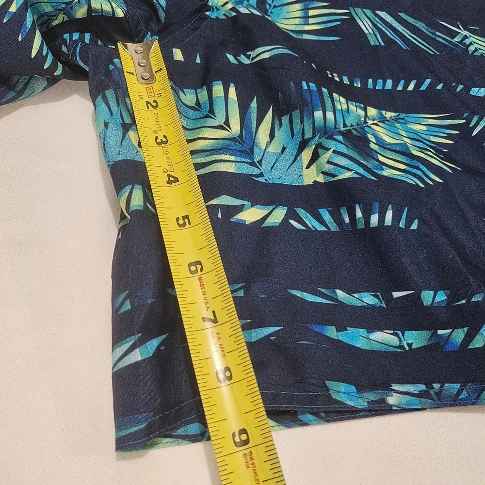 Laguna Mens Tropical Palm Print Swim Trunks Navy Blue Teal Orange Large L81134